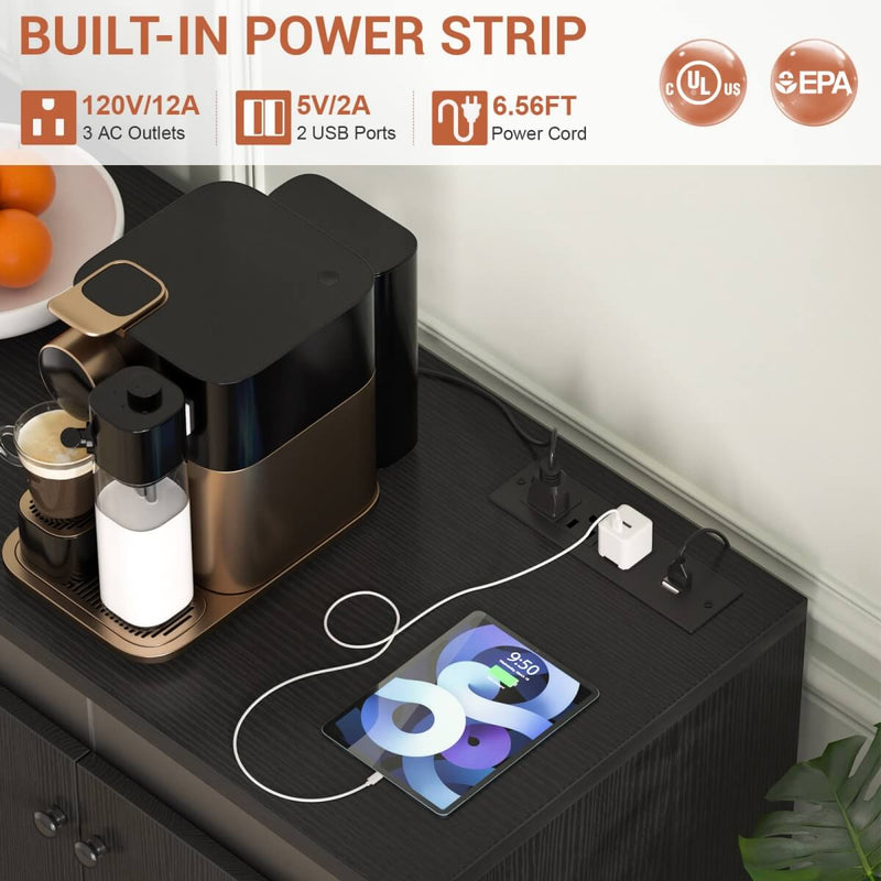 4 Doors Sideboard Buffet Cabinet with Outlets & LED Lights