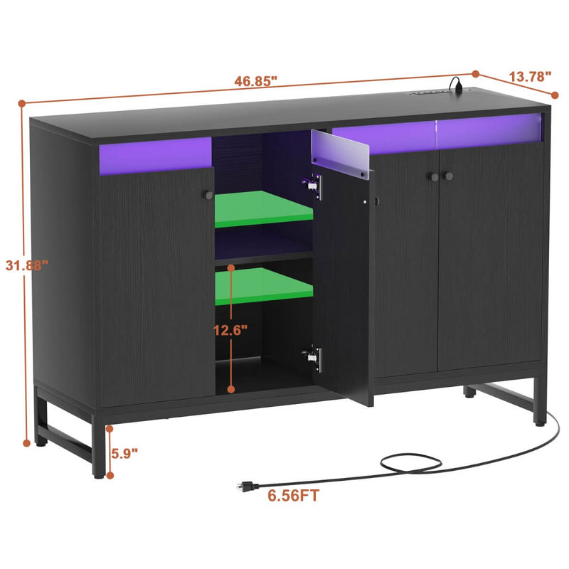 4 Doors Sideboard Buffet Cabinet with Outlets & LED Lights