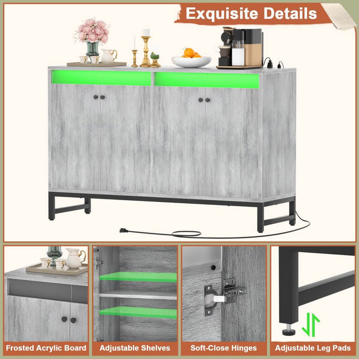 4 Doors Sideboard Buffet Cabinet with Outlets & LED Lights