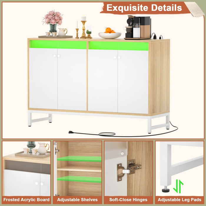 4 Doors Sideboard Buffet Cabinet with Outlets & LED Lights