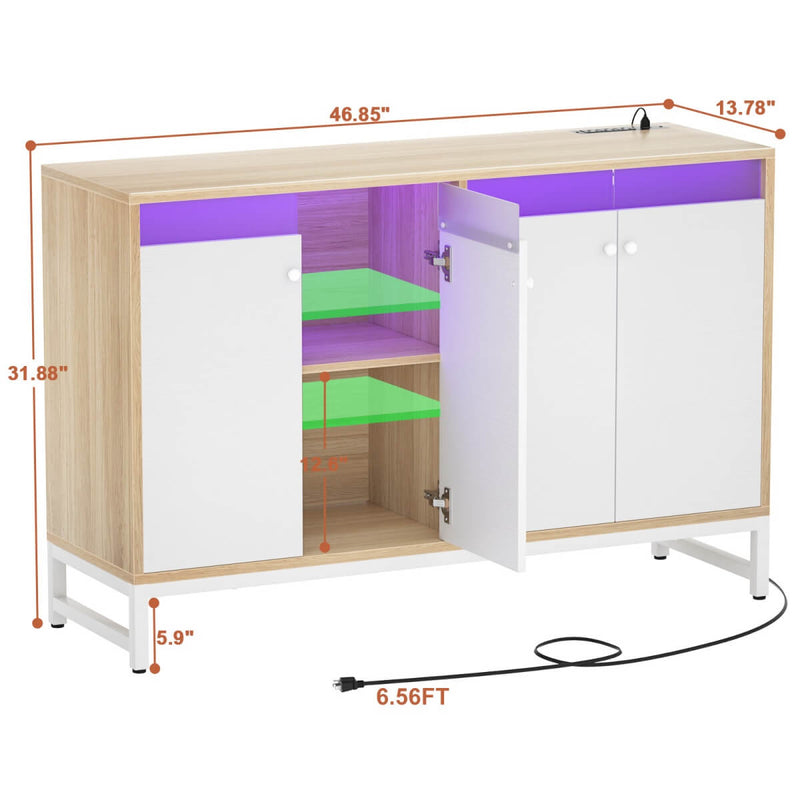 4 Doors Sideboard Buffet Cabinet with Outlets & LED Lights