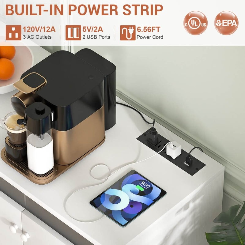 4 Doors Sideboard Buffet Cabinet with Outlets & LED Lights