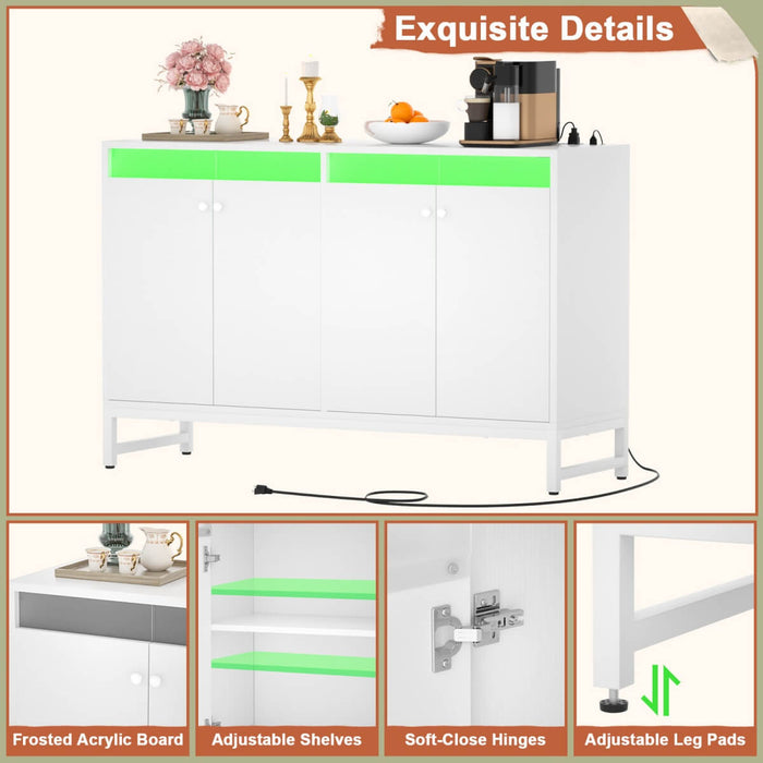 4 Doors Sideboard Buffet Cabinet with Outlets & LED Lights