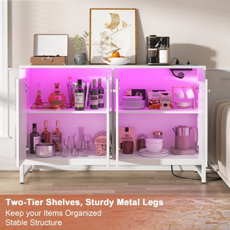 4 Doors Sideboard Buffet Cabinet with Outlets & LED Lights