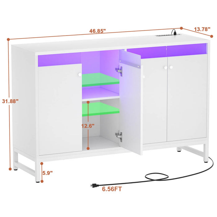 4 Doors Sideboard Buffet Cabinet with Outlets & LED Lights