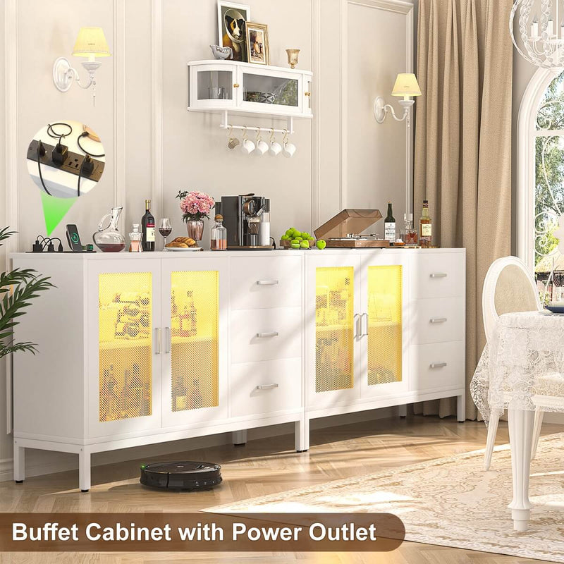 Sideboard Buffet Cabinet with 3 Drawer & Doors, and Power Outlets