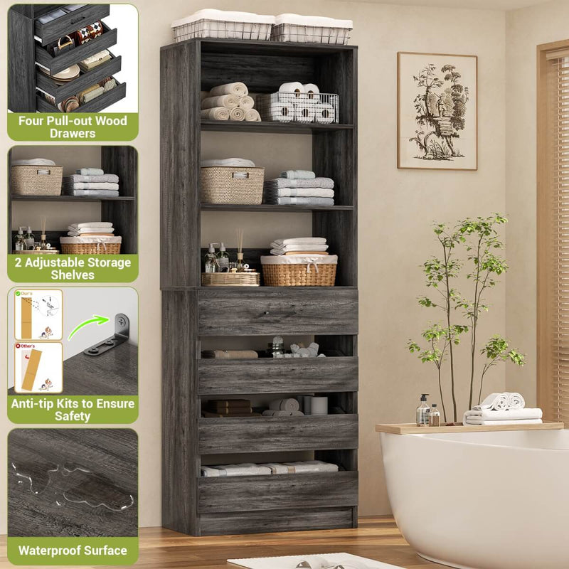 80'' High Walk in Closet Organizer System with 4 Drawers