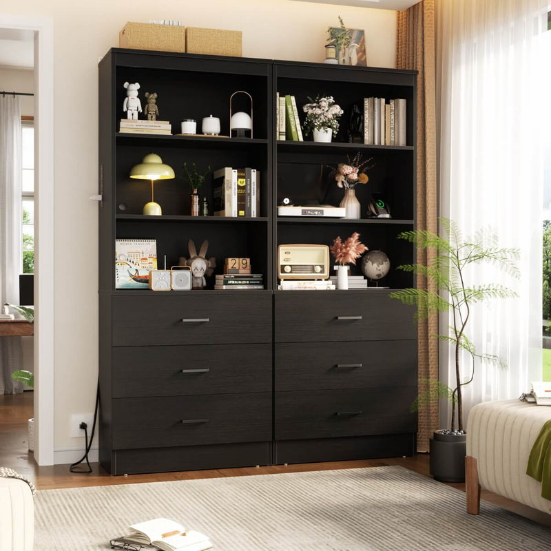 Floor Standing Bookcase with Power Outlets & 3 Drawers, 23.6''L x 71''H x 13.8''W