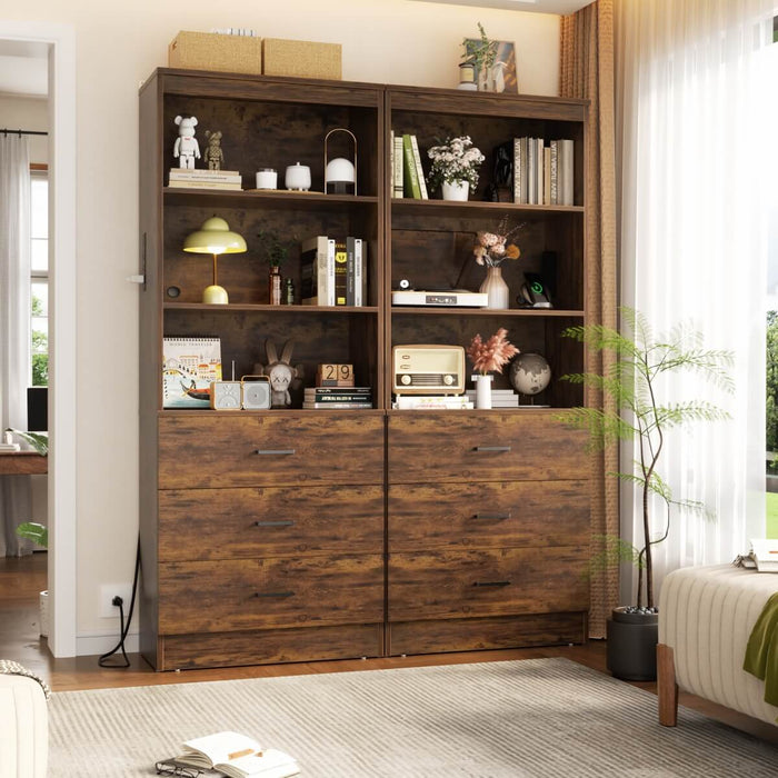 Floor Standing Bookcase with Power Outlets & 3 Drawers, 23.6''L x 71''H x 13.8''W