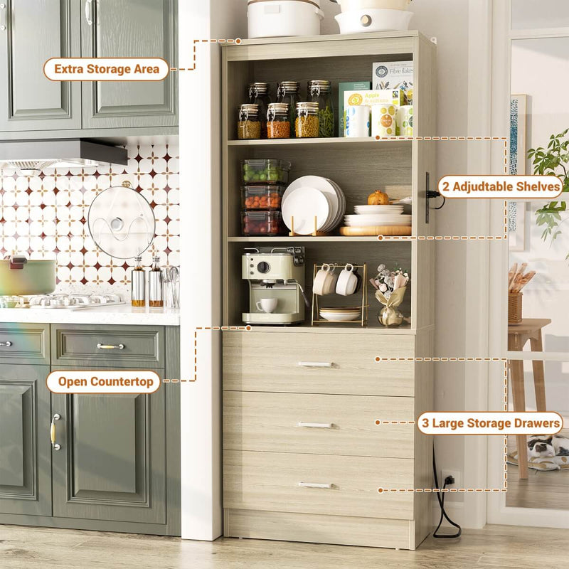 Floor Standing Bookcase with Power Outlets & 3 Drawers, 23.6''L x 71''H x 13.8''W