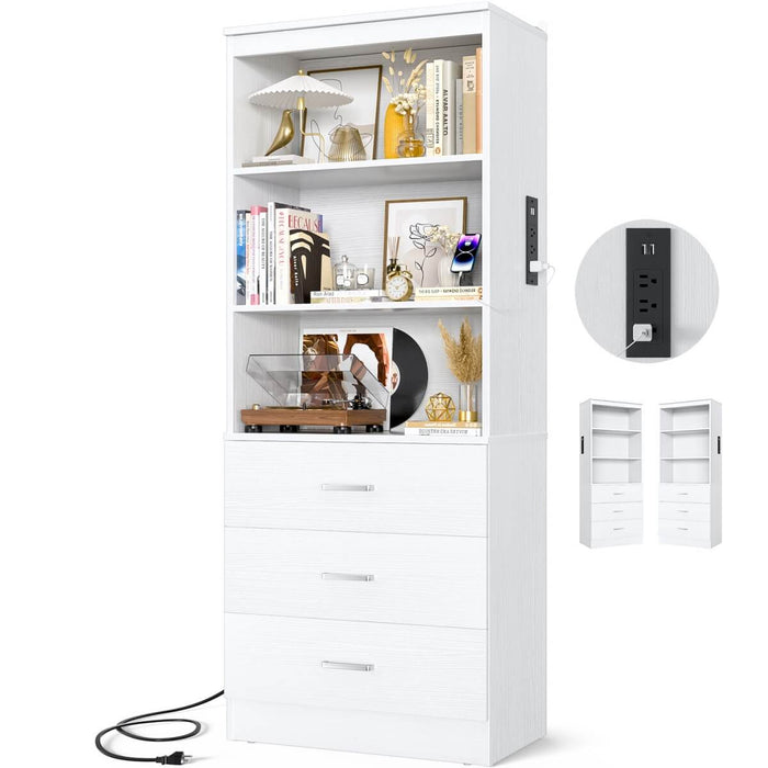 Floor Standing Bookcase with Power Outlets & 3 Drawers, 23.6''L x 71''H x 13.8''W