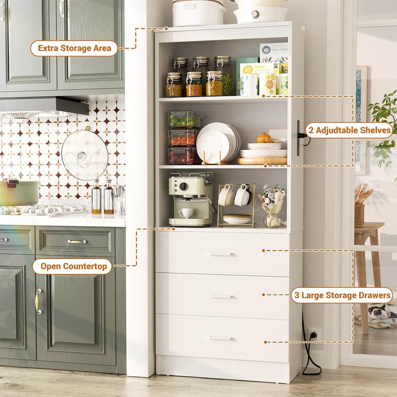 Floor Standing Bookcase with Power Outlets & 3 Drawers, 23.6''L x 71''H x 13.8''W