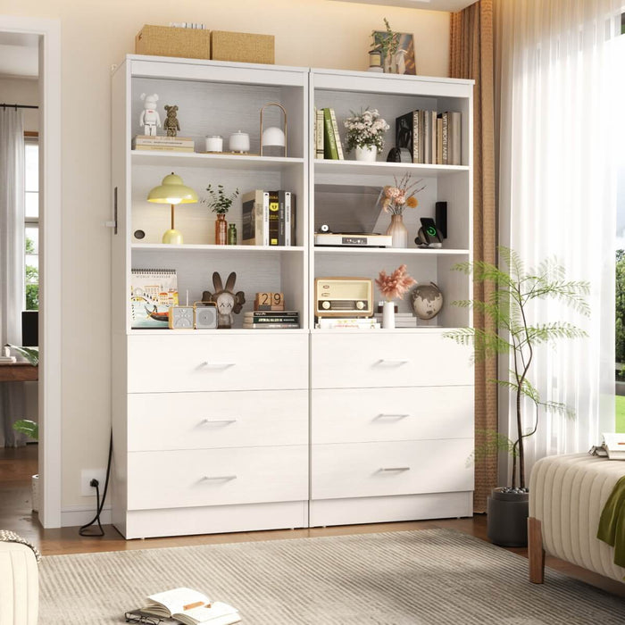 Floor Standing Bookcase with Power Outlets & 3 Drawers, 23.6''L x 71''H x 13.8''W