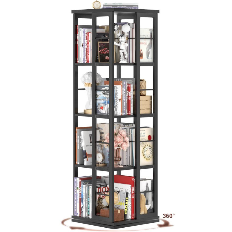 4-Tier Rotating Bookshelf, 360 Display Wood Spinning Bookshelf for Home & Office