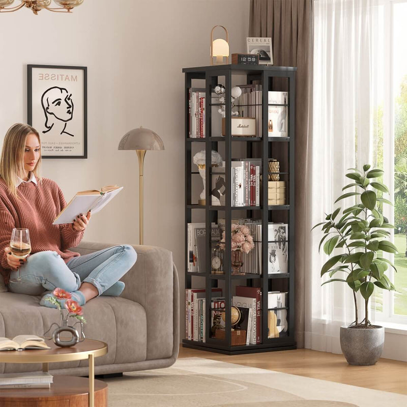 4-Tier Rotating Bookshelf, 360 Display Wood Spinning Bookshelf for Home & Office