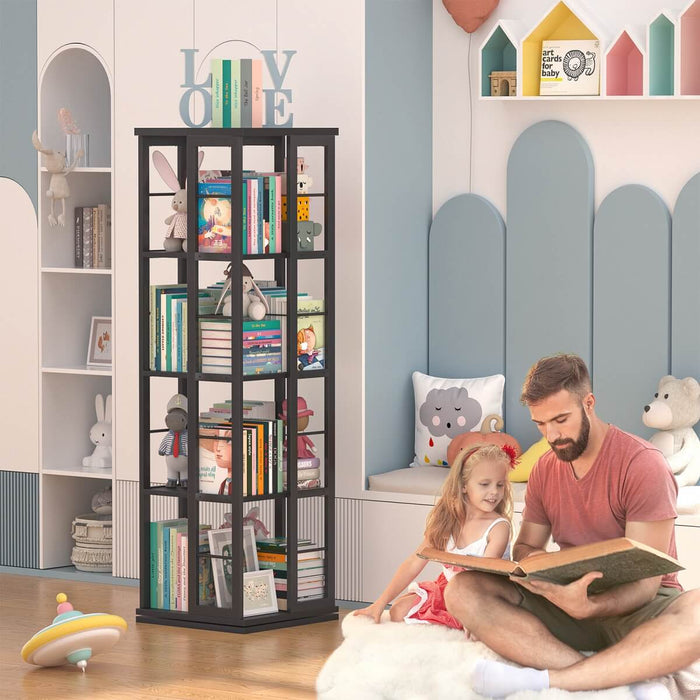 4-Tier Rotating Bookshelf, 360 Display Wood Spinning Bookshelf for Home & Office