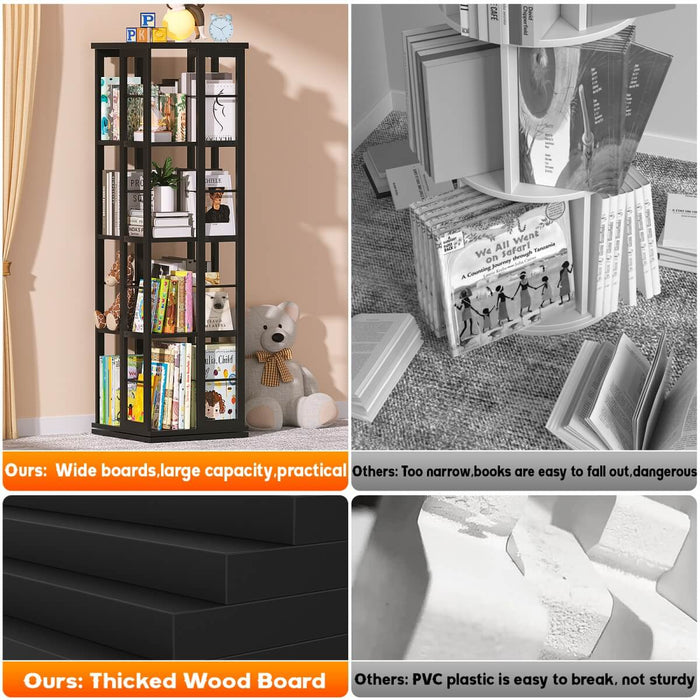 4-Tier Rotating Bookshelf, 360 Display Wood Spinning Bookshelf for Home & Office
