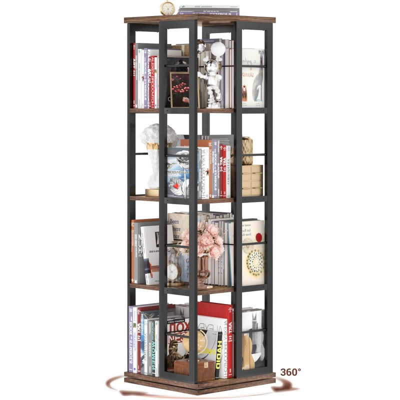 4-Tier Rotating Bookshelf, 360 Display Wood Spinning Bookshelf for Home & Office