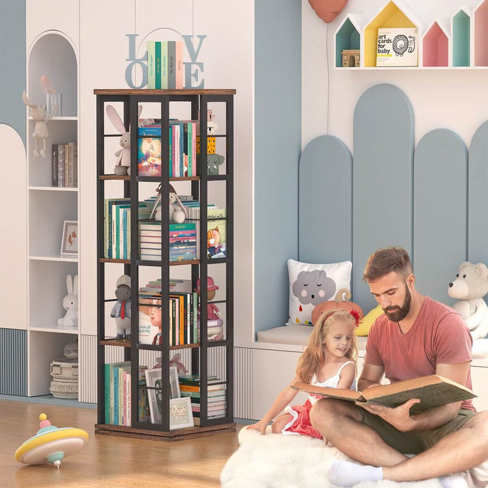 4-Tier Rotating Bookshelf, 360 Display Wood Spinning Bookshelf for Home & Office