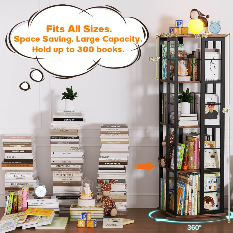 4-Tier Rotating Bookshelf, 360 Display Wood Spinning Bookshelf for Home & Office