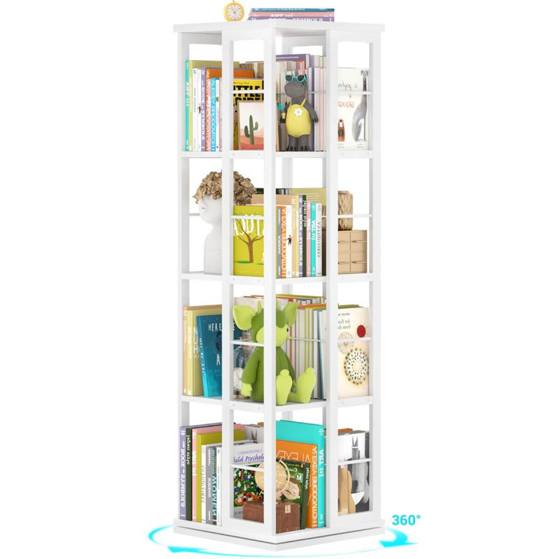4-Tier Rotating Bookshelf, 360 Display Wood Spinning Bookshelf for Home & Office