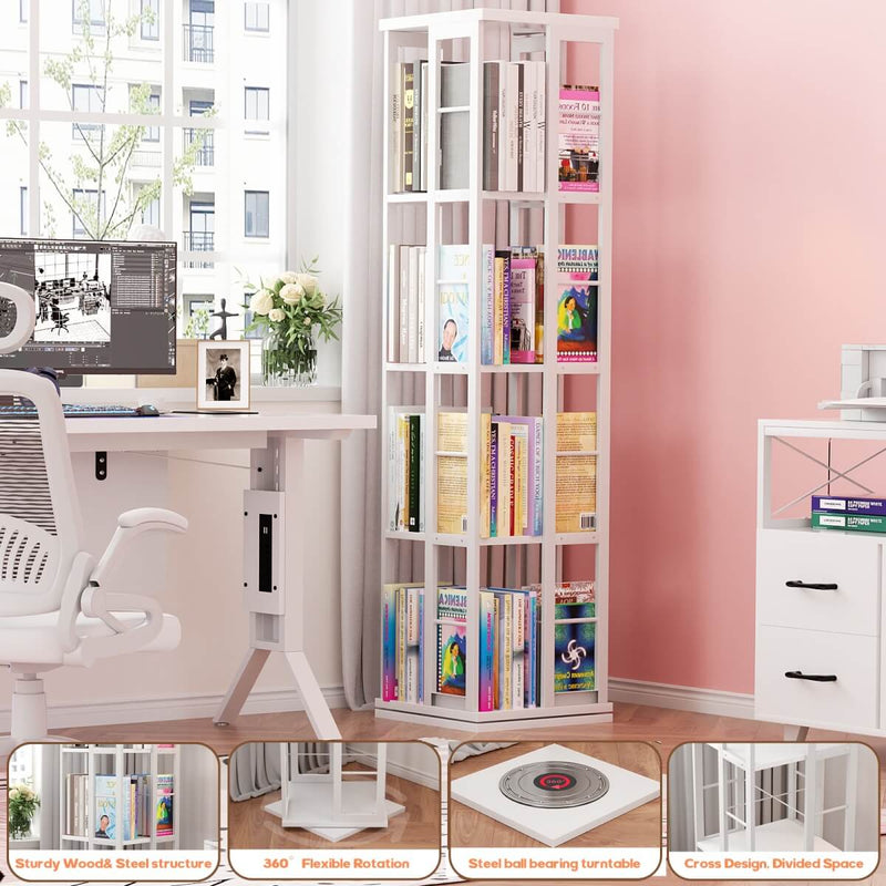 4-Tier Rotating Bookshelf, 360 Display Wood Spinning Bookshelf for Home & Office