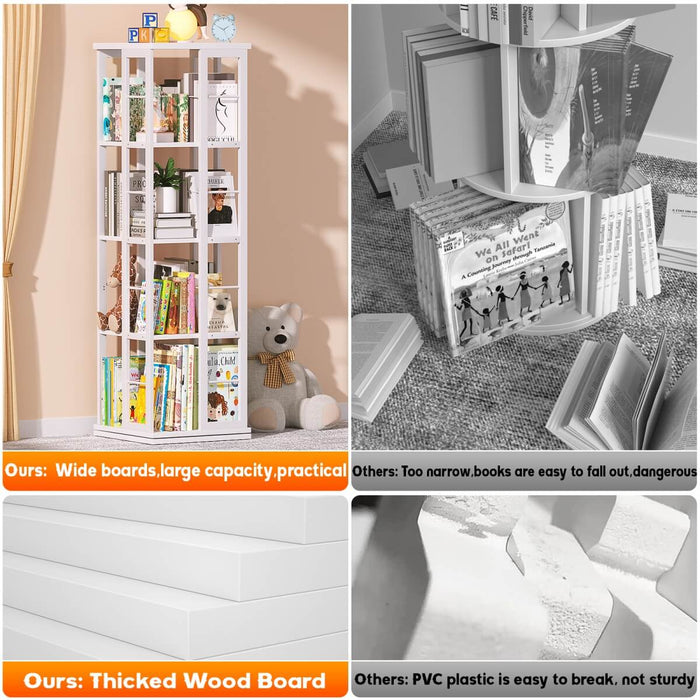 4-Tier Rotating Bookshelf, 360 Display Wood Spinning Bookshelf for Home & Office