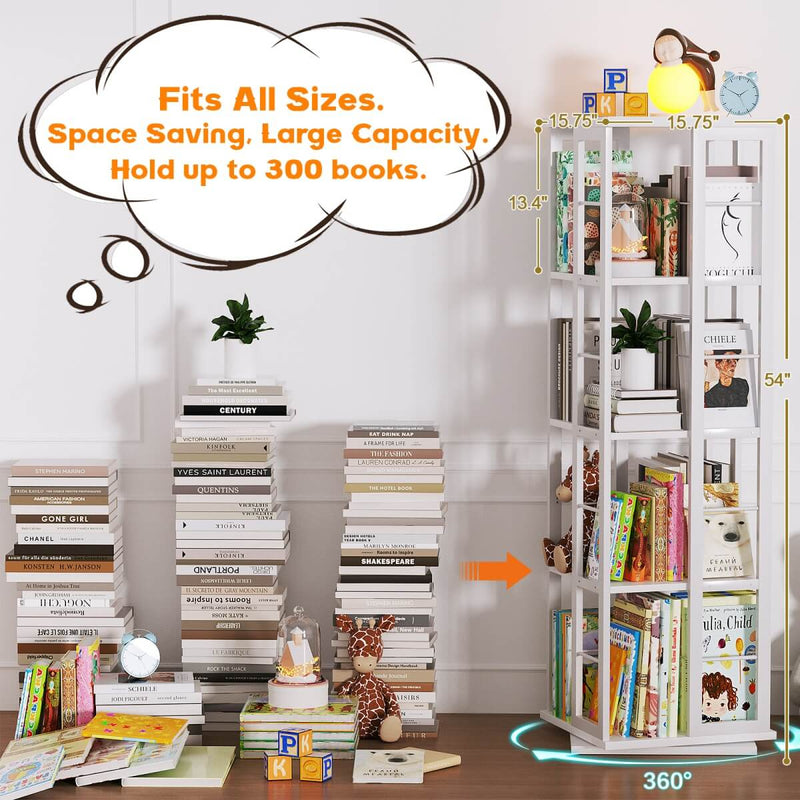 4-Tier Rotating Bookshelf, 360 Display Wood Spinning Bookshelf for Home & Office