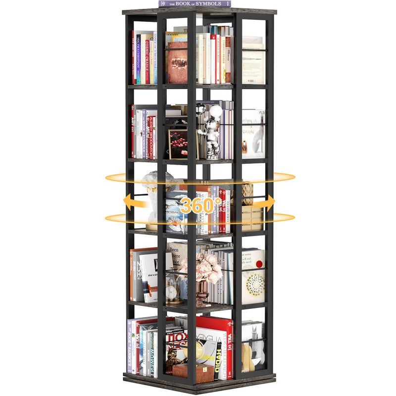5-Tier Rotating Bookshelf, 360 Display Wood Spinning Bookshelves