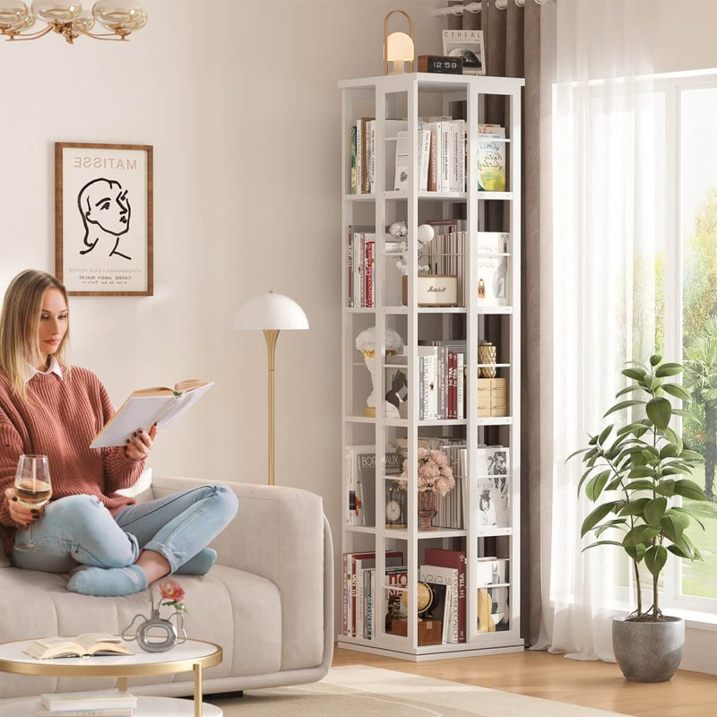 5-Tier Rotating Bookshelf, 360 Display Wood Spinning Bookshelves