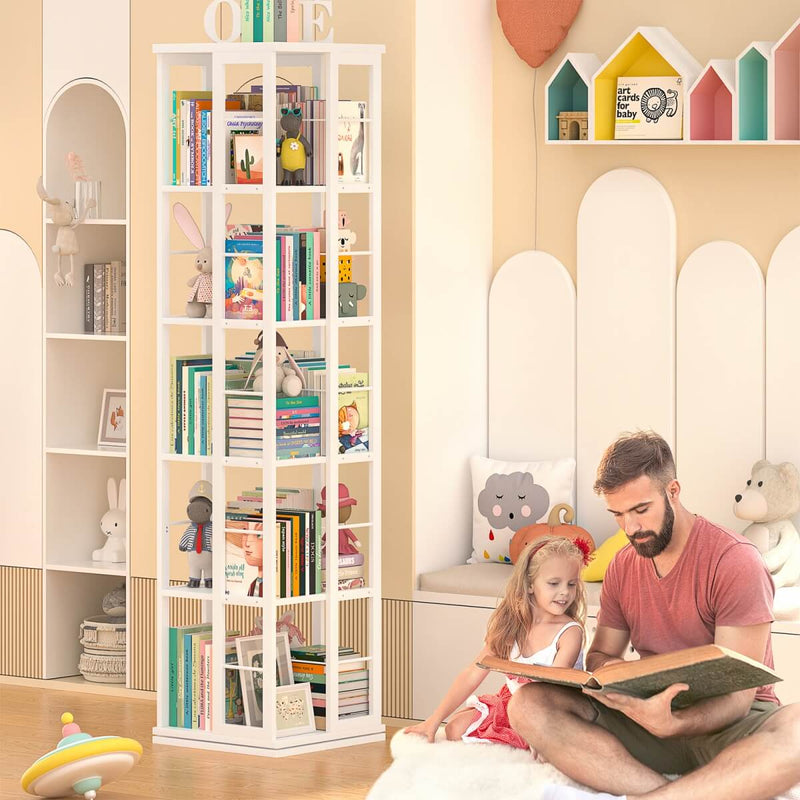 5-Tier Rotating Bookshelf, 360 Display Wood Spinning Bookshelves