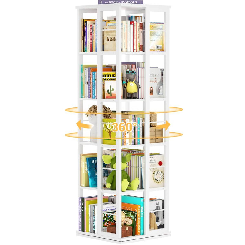 5-Tier Rotating Bookshelf, 360 Display Wood Spinning Bookshelves