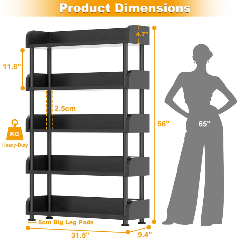 31.5" Width 5-Tier Modern Tall Open Bookshelf