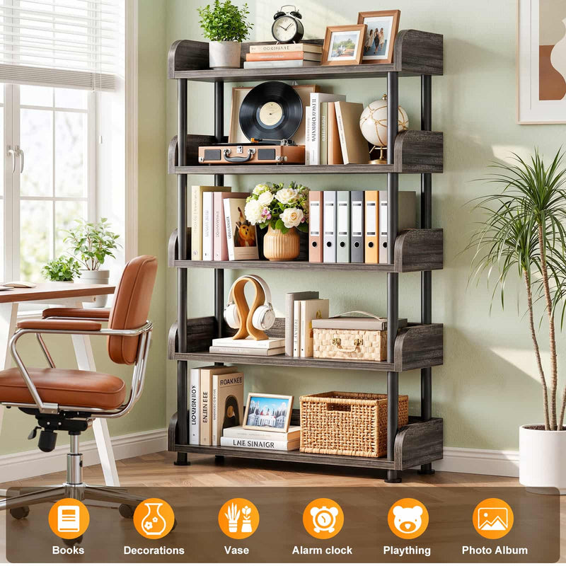31.5" Width 5-Tier Modern Tall Open Bookshelf