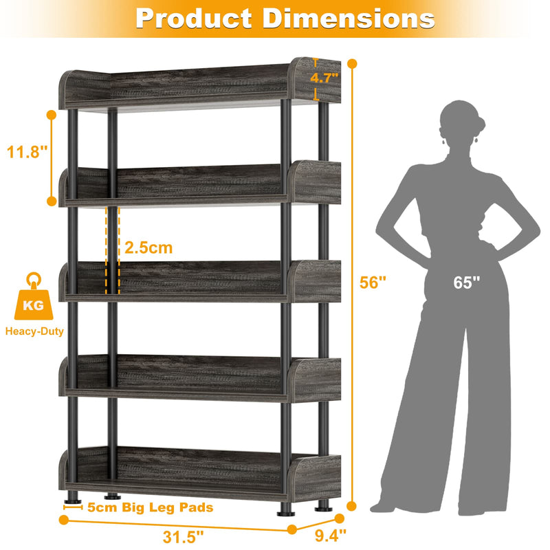 31.5" Width 5-Tier Modern Tall Open Bookshelf