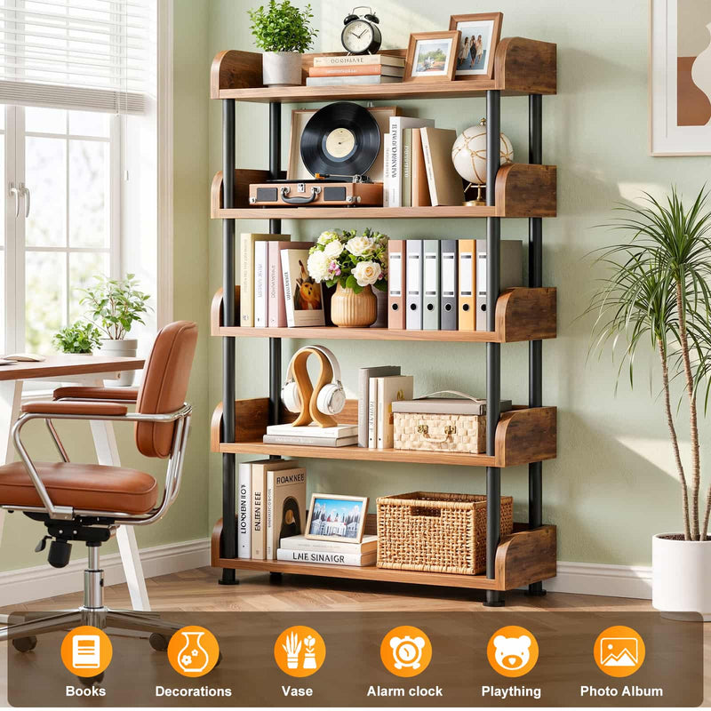 31.5" Width 5-Tier Modern Tall Open Bookshelf