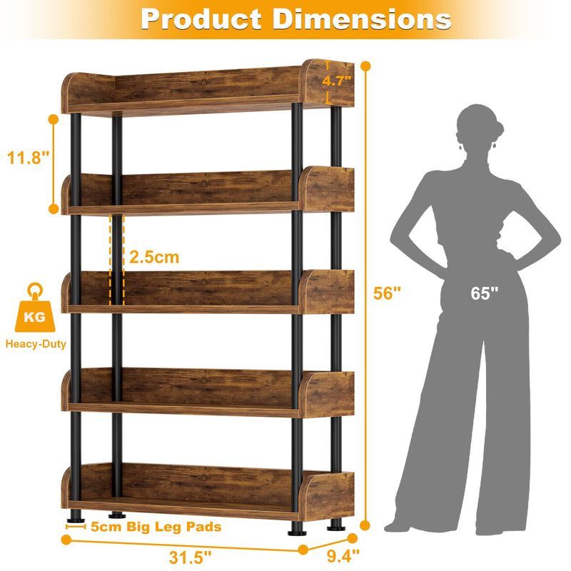 31.5" Width 5-Tier Modern Tall Open Bookshelf