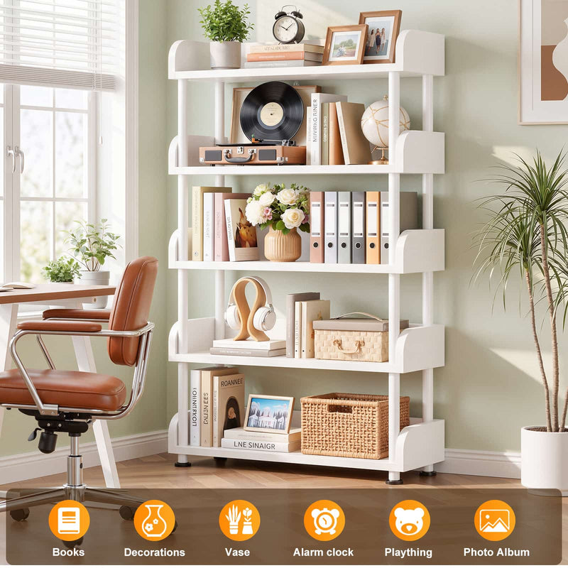 31.5" Width 5-Tier Modern Tall Open Bookshelf