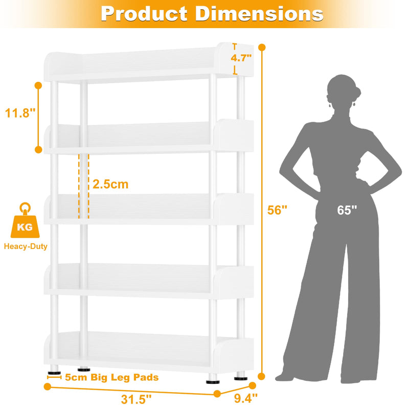 31.5" Width 5-Tier Modern Tall Open Bookshelf