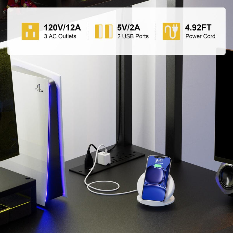 L Shaped Desk with Hutch, Outlets & LED Light, Reversible