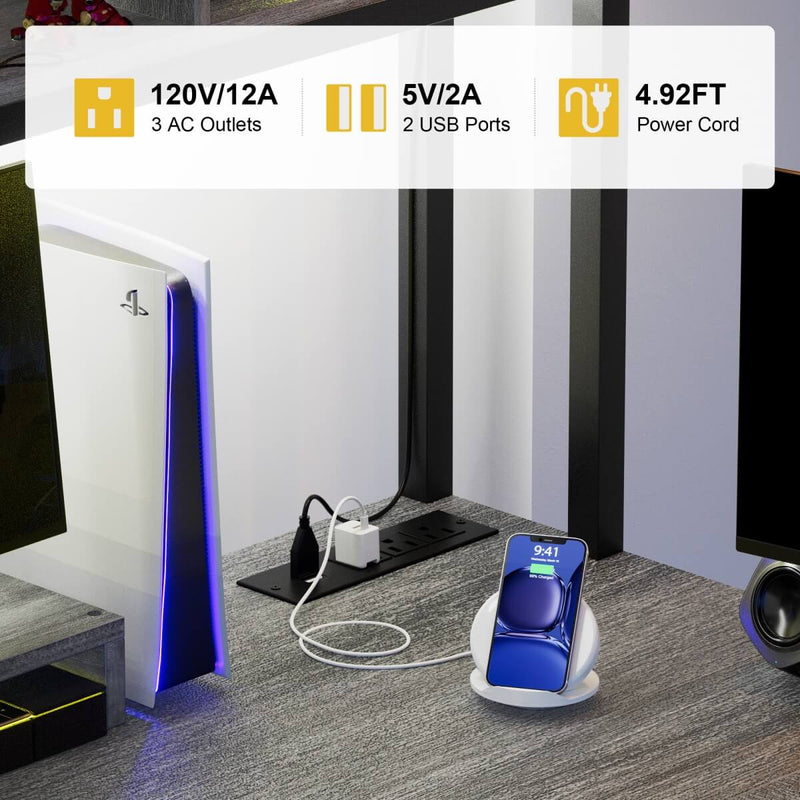 L Shaped Desk with Hutch, Outlets & LED Light, Reversible