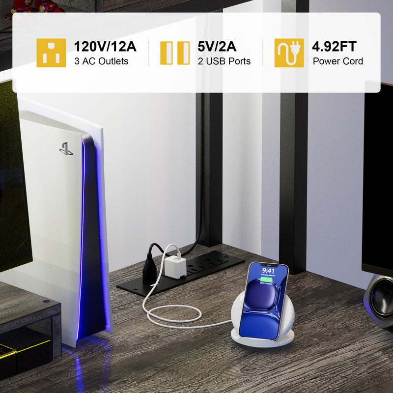 L Shaped Desk with Hutch, Outlets & LED Light, Reversible