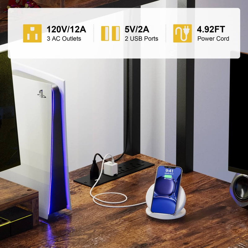 L Shaped Desk with Hutch, Outlets & LED Light, Reversible