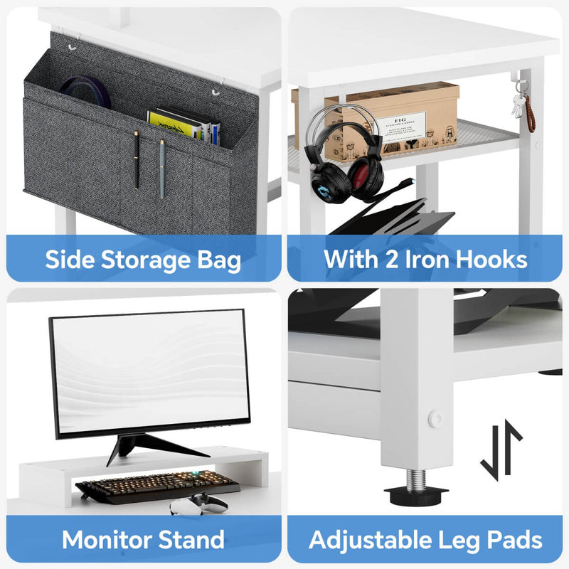 L Shaped Desk with Hutch, Outlets & LED Light, Reversible