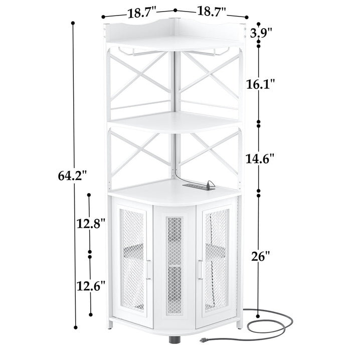 5-Tier Corner Bar Cabinet with LED Light, Outlets & Glass Holder