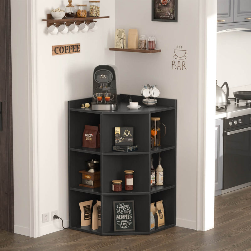 3-Tier Corner Cabinet with Power Outlets & Cubes Storage, for Small Space
