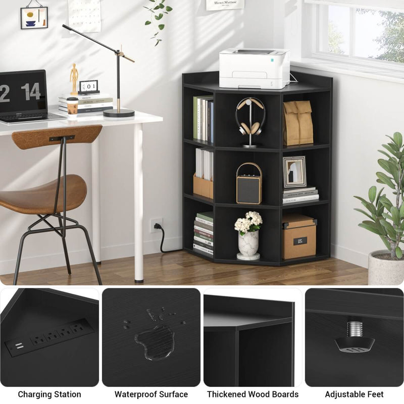 3-Tier Corner Cabinet with Power Outlets & Cubes Storage, for Small Space