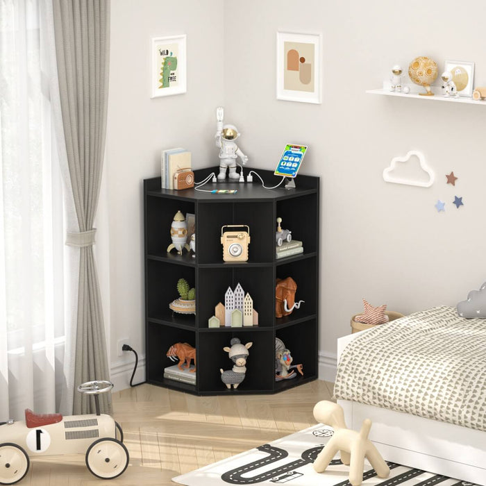 3-Tier Corner Cabinet with Power Outlets & Cubes Storage, for Small Space