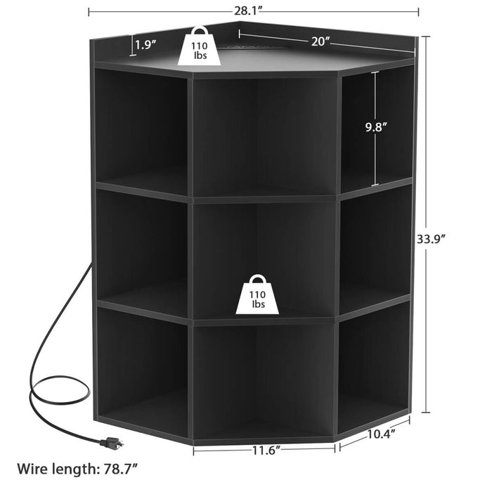 3-Tier Corner Cabinet with Power Outlets & Cubes Storage, for Small Space