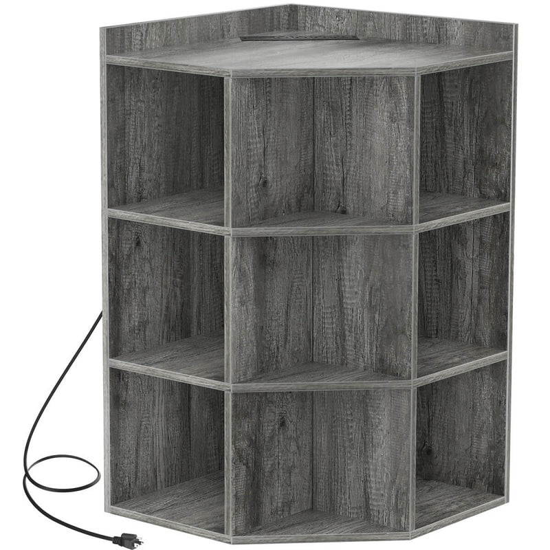 3-Tier Corner Cabinet with Power Outlets & Cubes Storage, for Small Space